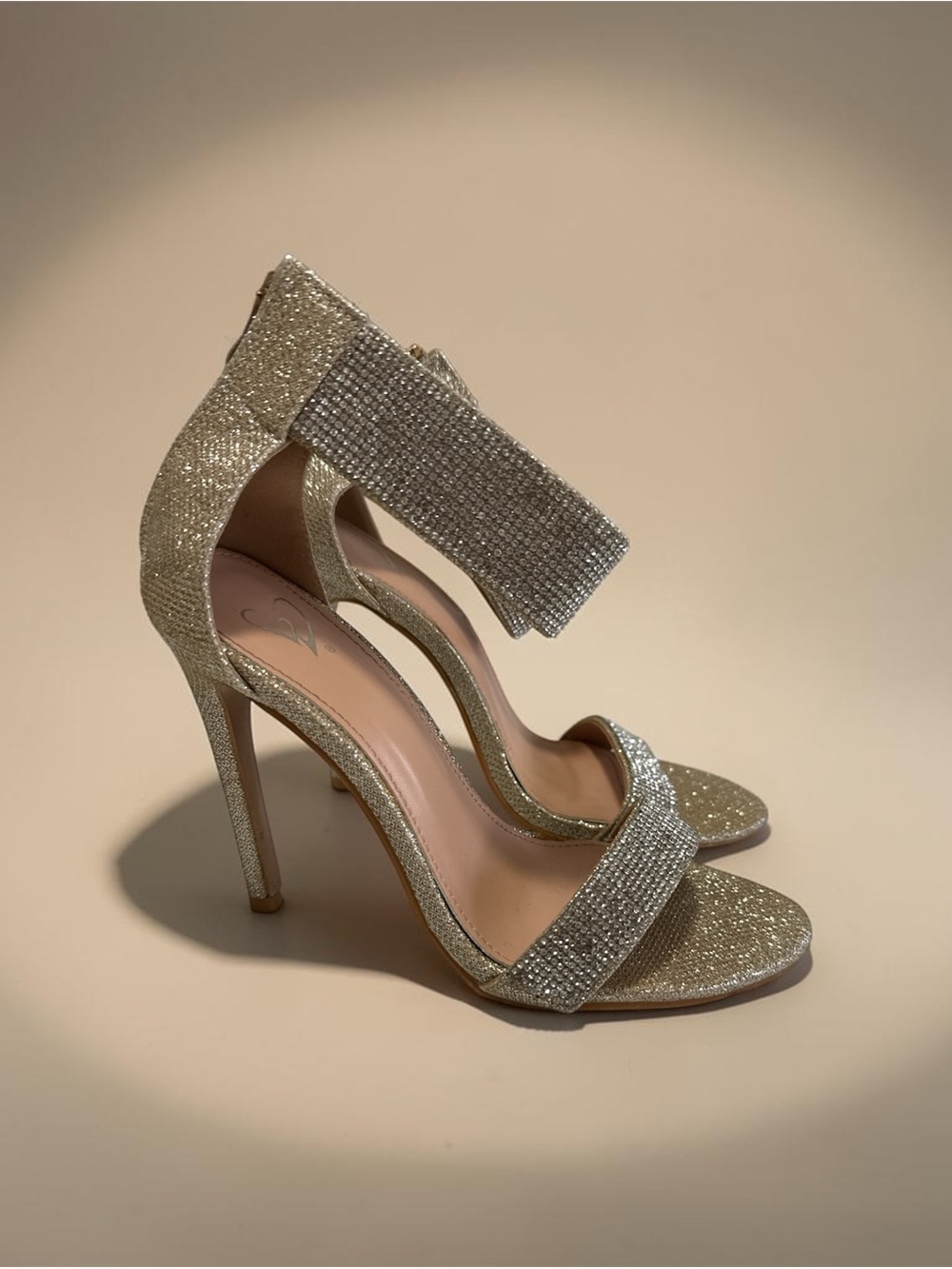 Windsor Gold Glitter High Heel Sandals with Rhinestone Straps